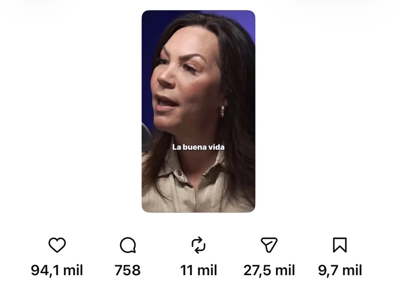 Estadísticas de un reel de @psicoespacio con 1,5 millones de visualizaciones: 94,1 mil me gusta y 27,5 mil compartidos